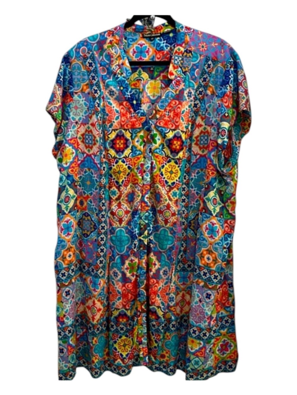 Tolani Mosaic Tile Print Tunic Top Or Dress Plus Size Petite 3XP Boho Multicolor